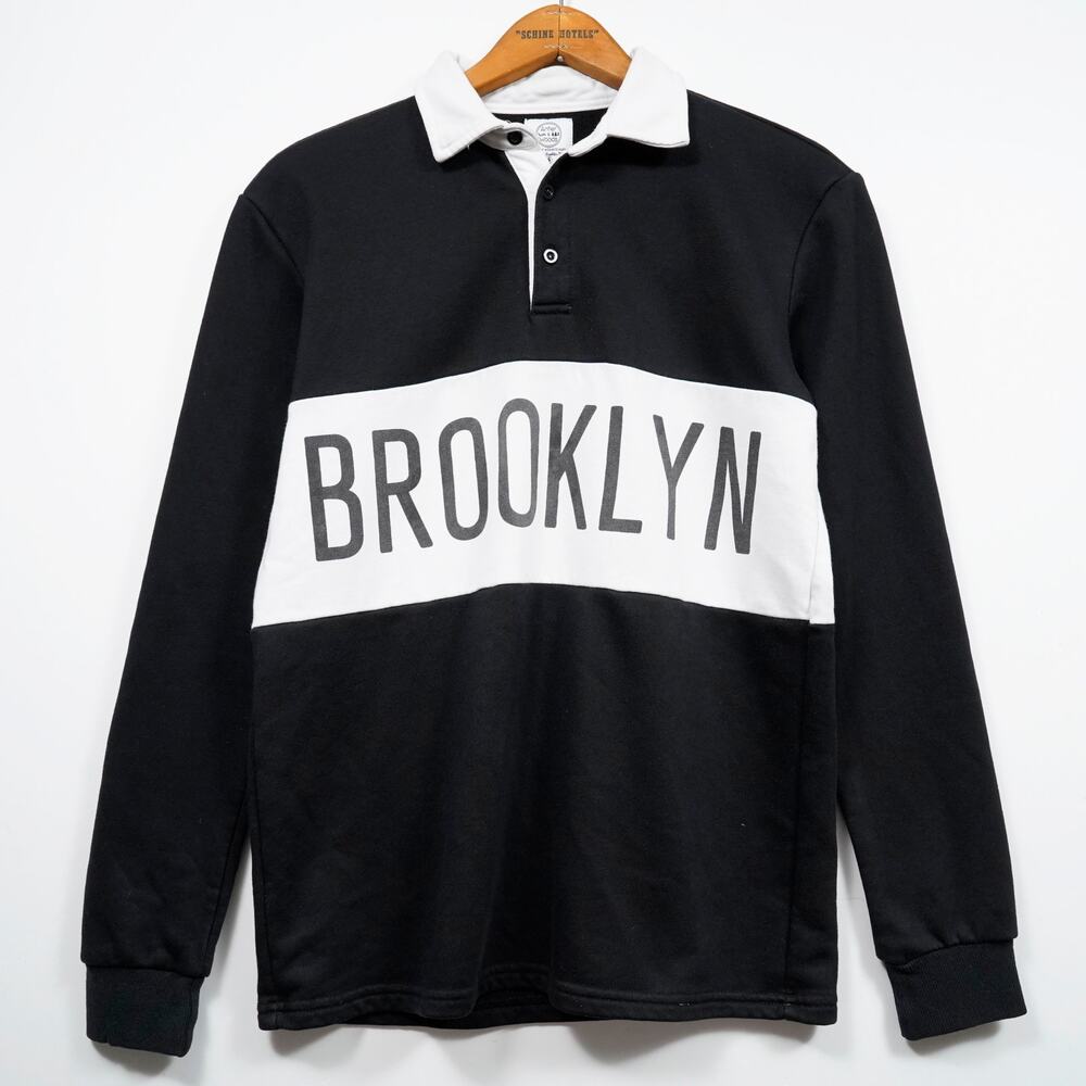 Brooklyn Nets Rugby Shirt Antler & Woods Black White Long Sleeve Polo Size S